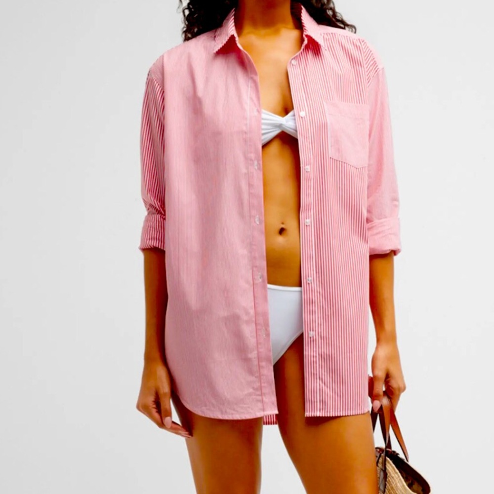 The oxford tunic in Apple red stripe